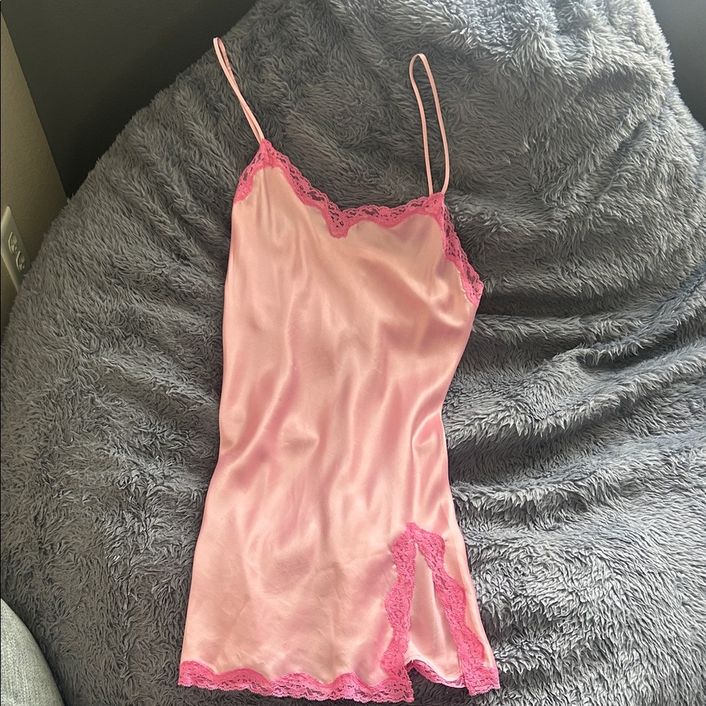 Victoria's Secret Pink Satin Chemise with Lace